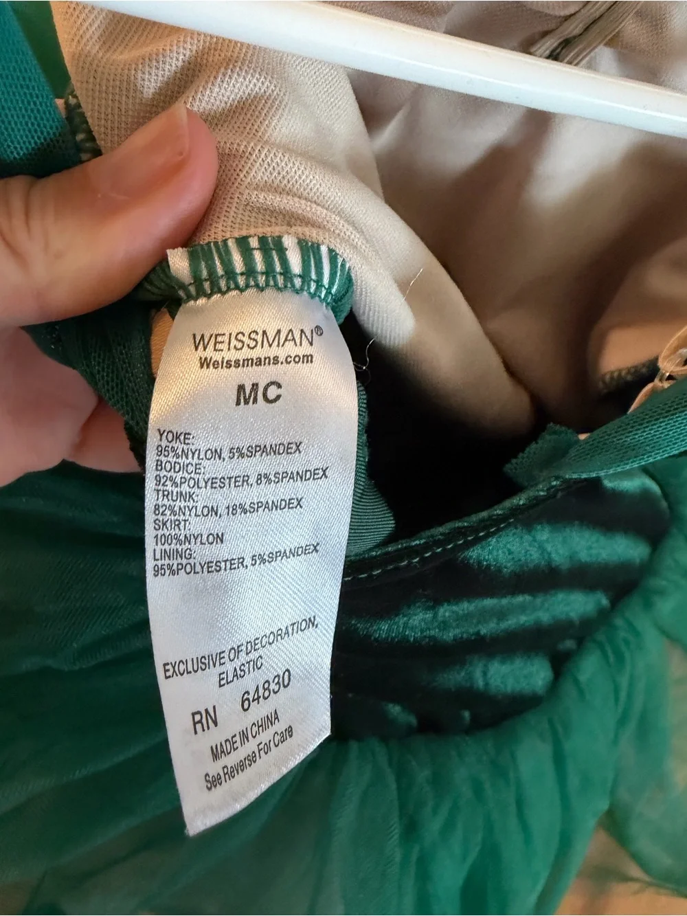 Weissman Dark Green Velvet & Tulle Dance Costume